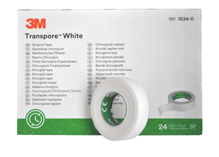 3M Transpore White 1,25cm x 9,1m, 24szt. biały